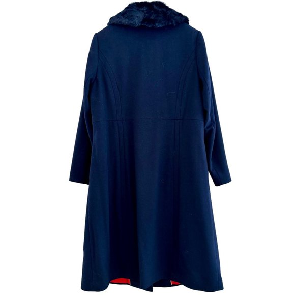 Boden Austen Coat Navy Blue Wool with Removable Faux Fur Trim Collars Size 16R - Picture 9 of 14